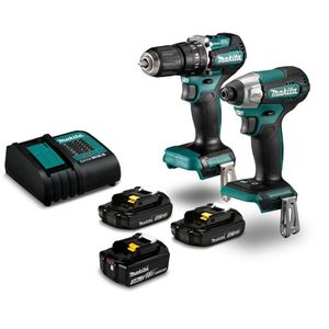 Kit Brushless Taladro Percutor + Atornillador Impacto + 2 Baterías 18V + 1 Batería 3.0 AH + Cargador DLX2414YX7-1 Makita